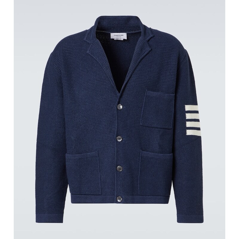Thom Browne 4-Bar linen and cotton-blend cardigan 68023526