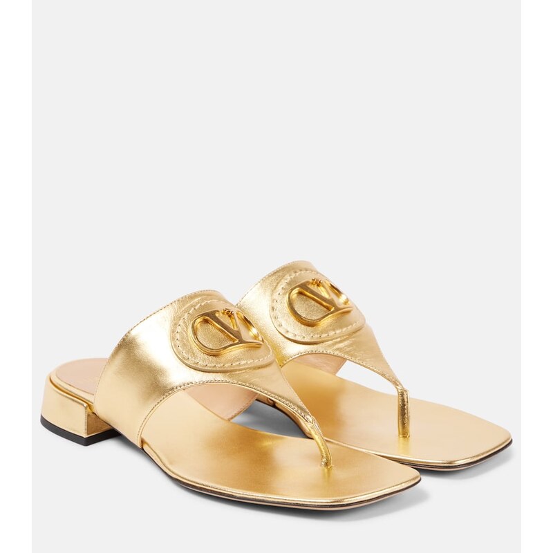 Valentino Garavani VLogo Signature metallic leather thong sandals 67941545