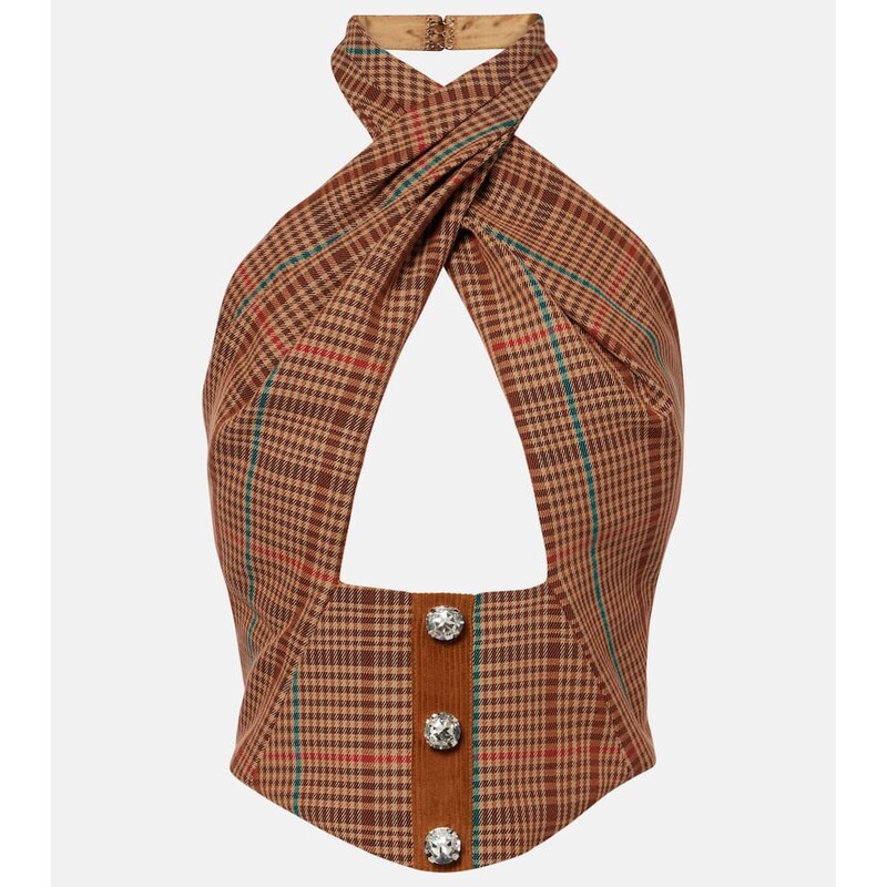 Area Checked halterneck wool-blend top 68384987