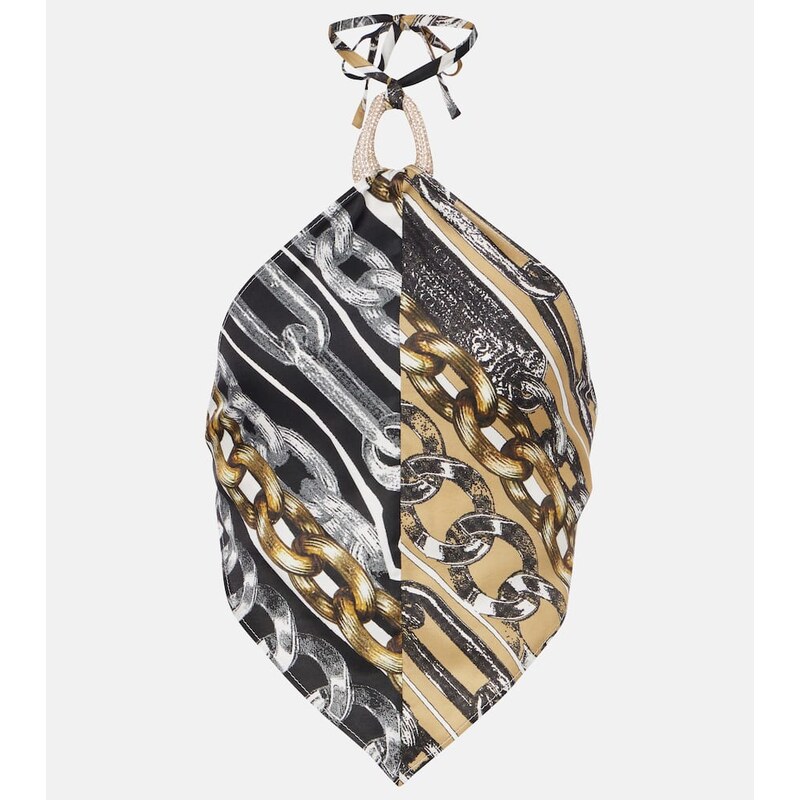 Area Printed embellished halter-neck crop top 67942004