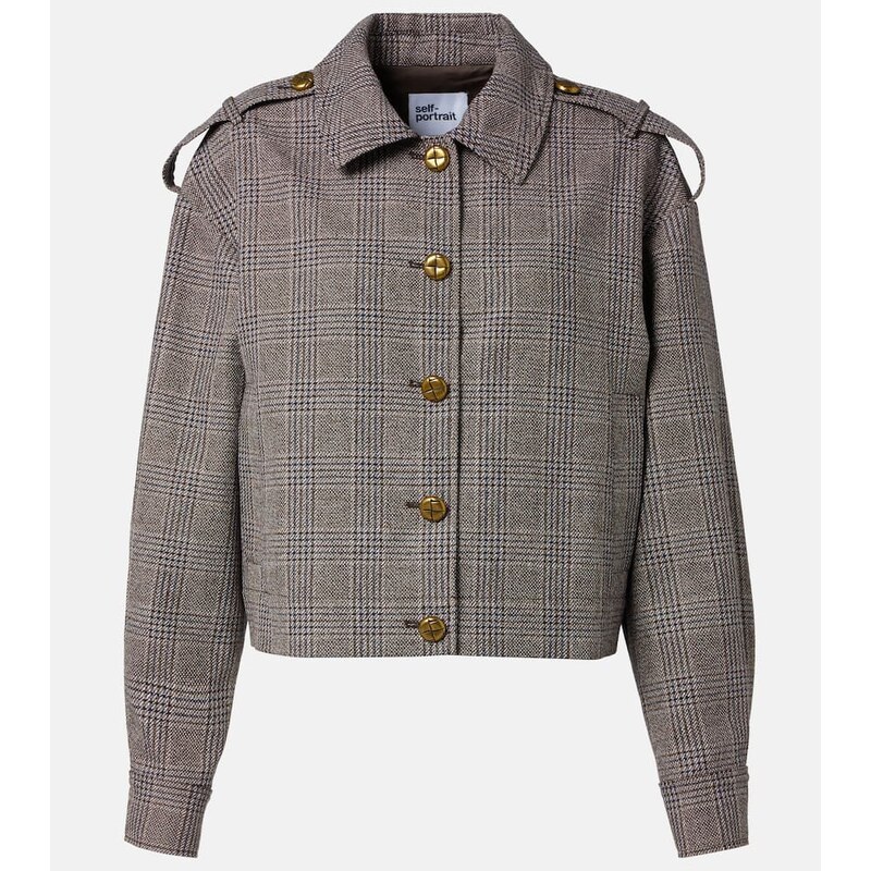 Self-Portrait Checked cotton and linen jacket 68110409