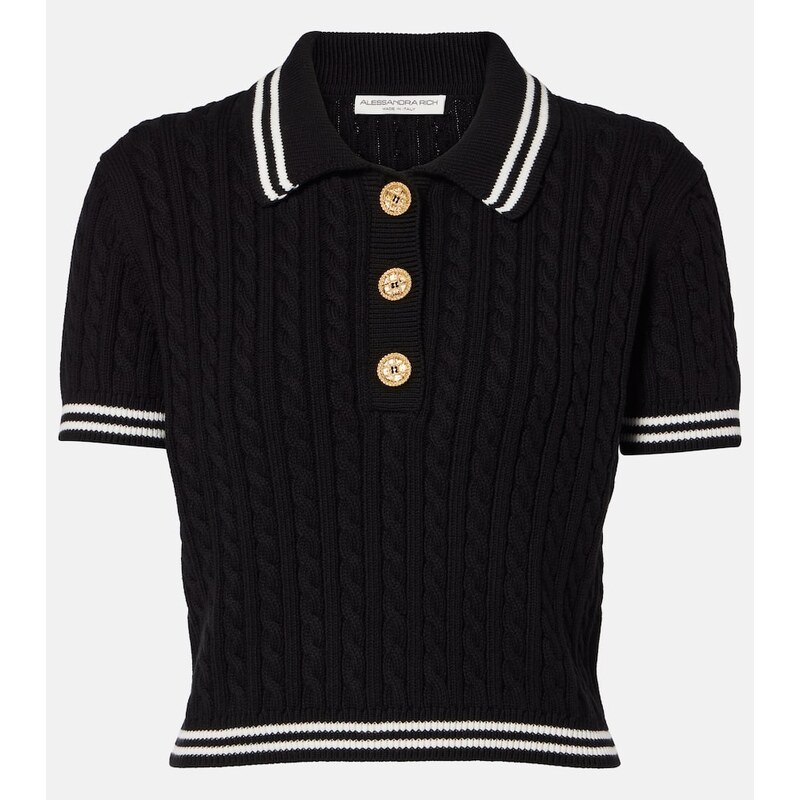 Alessandra Rich Cable-knit cropped cotton polo shirt 68475150