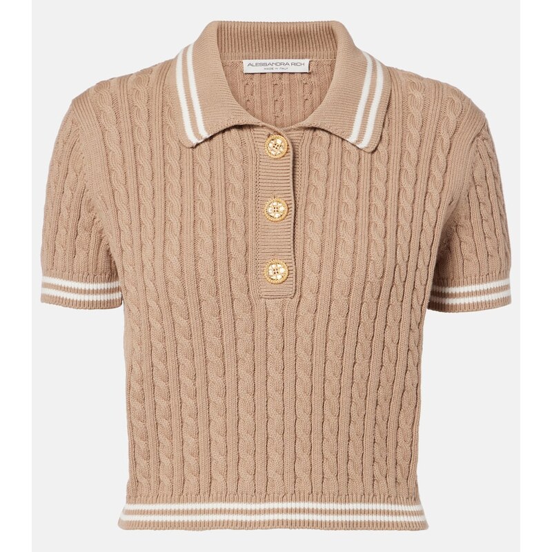 Alessandra Rich Cable-knit cropped cotton polo shirt 68315311