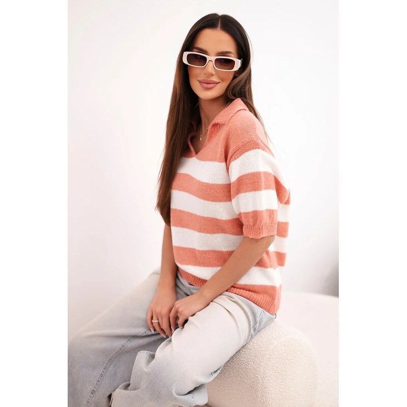 Kesi Włoski Dámsky pruhovaný sveter s golierom 67536640