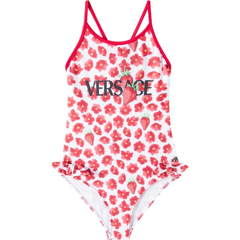 Versace Kids Strawberry Garden bow-detail floral swimsuit 68075685