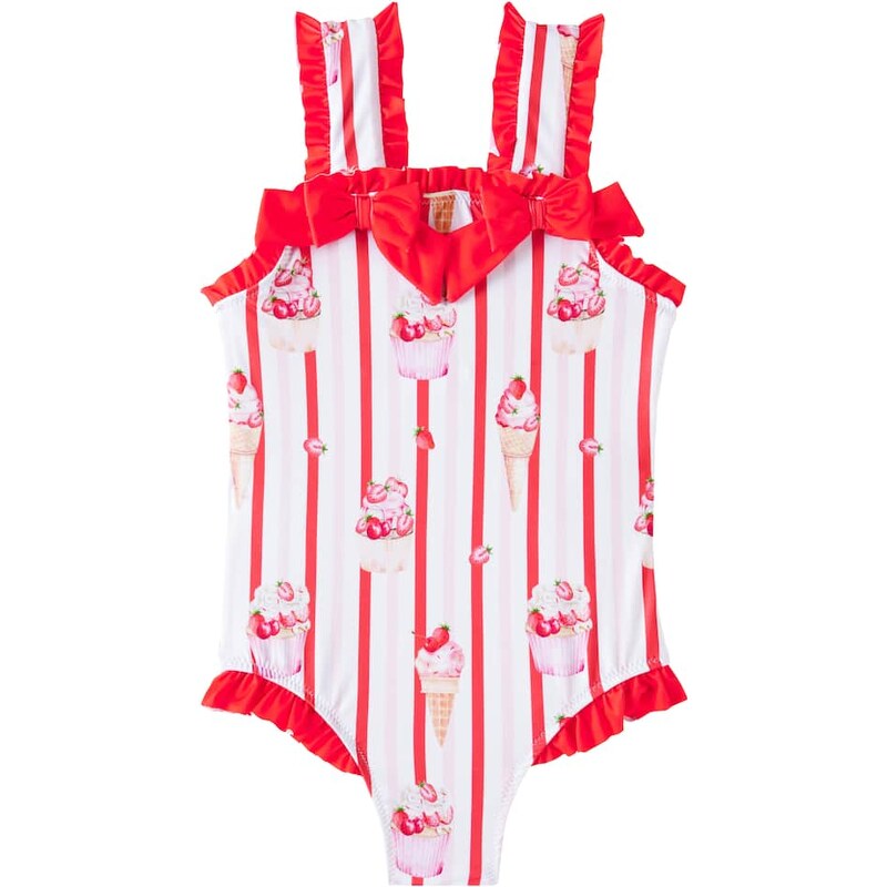 Patachou Bow-detail striped printed swimsuit 68200140