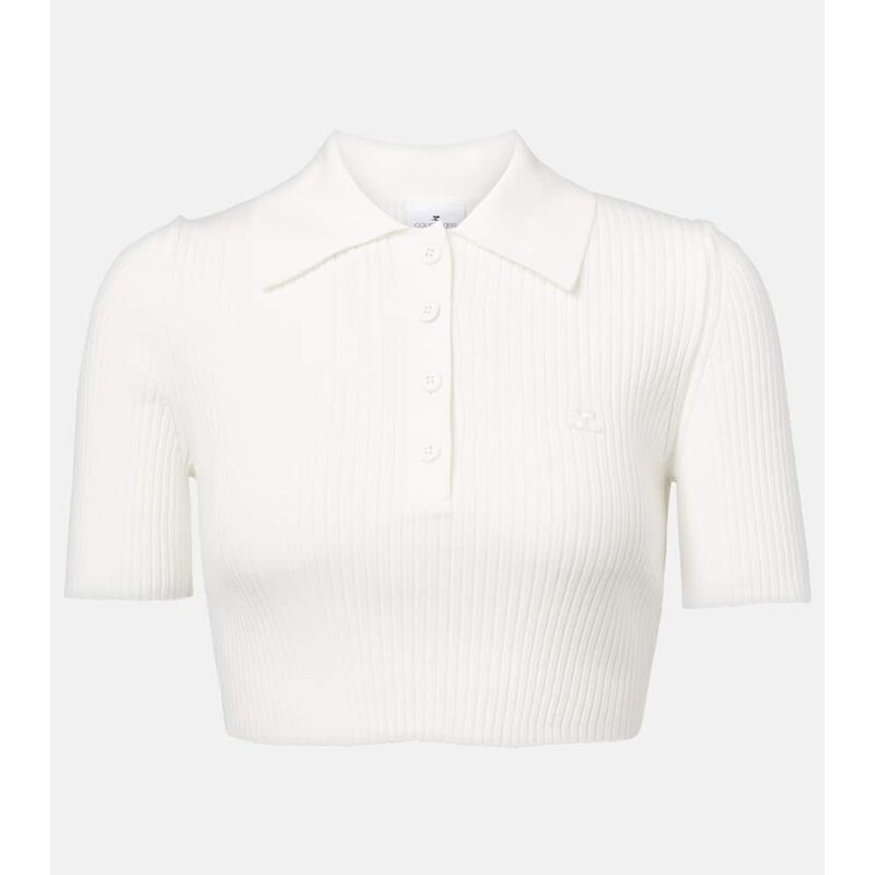 Courreges CourrÃ¨ges Cropped ribbed-knit polo shirt 68303547