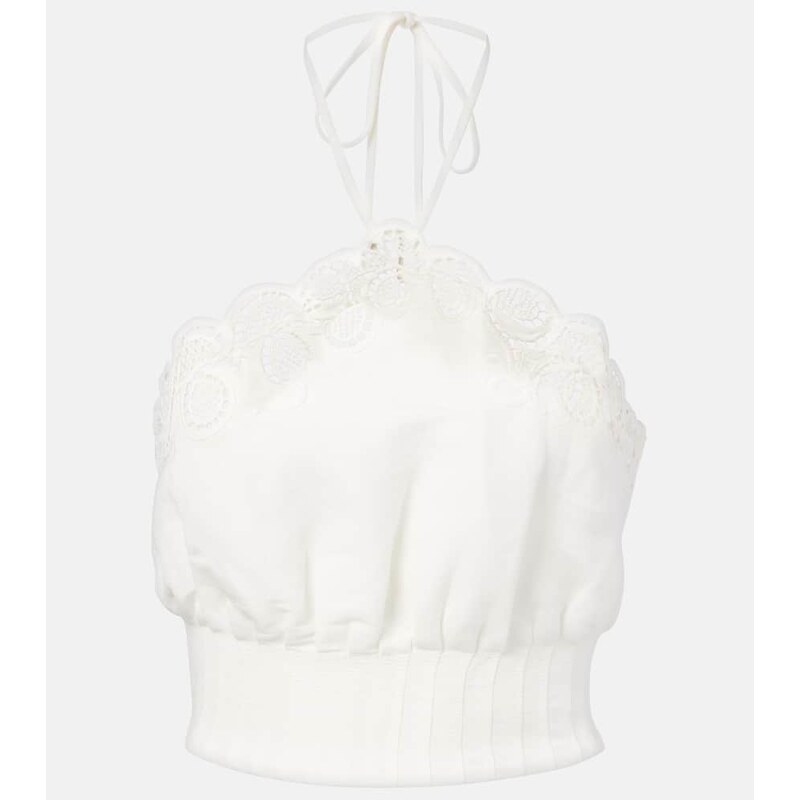 Simkhai Mellie scalloped linen-blend crop top 68183460