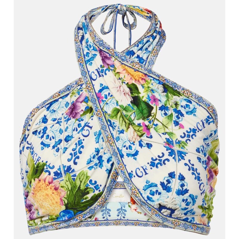 Camilla Crystal-embellished halterneck wrap top 68107172