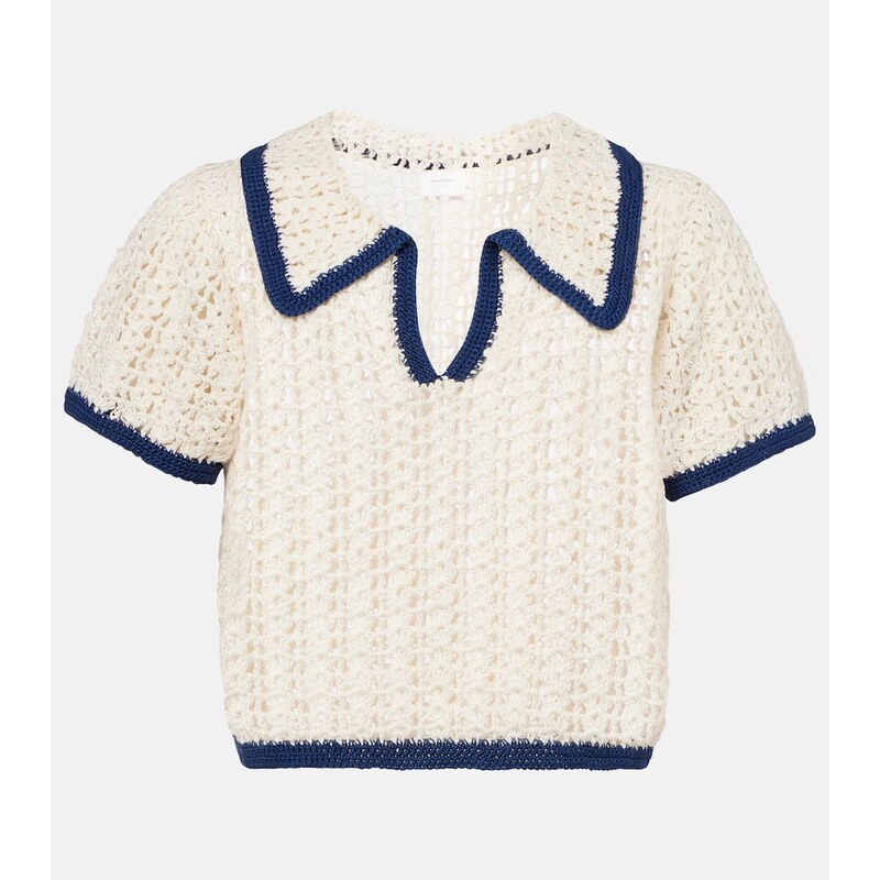 Anna Kosturova Coastal crochet cotton polo shirt 68290607