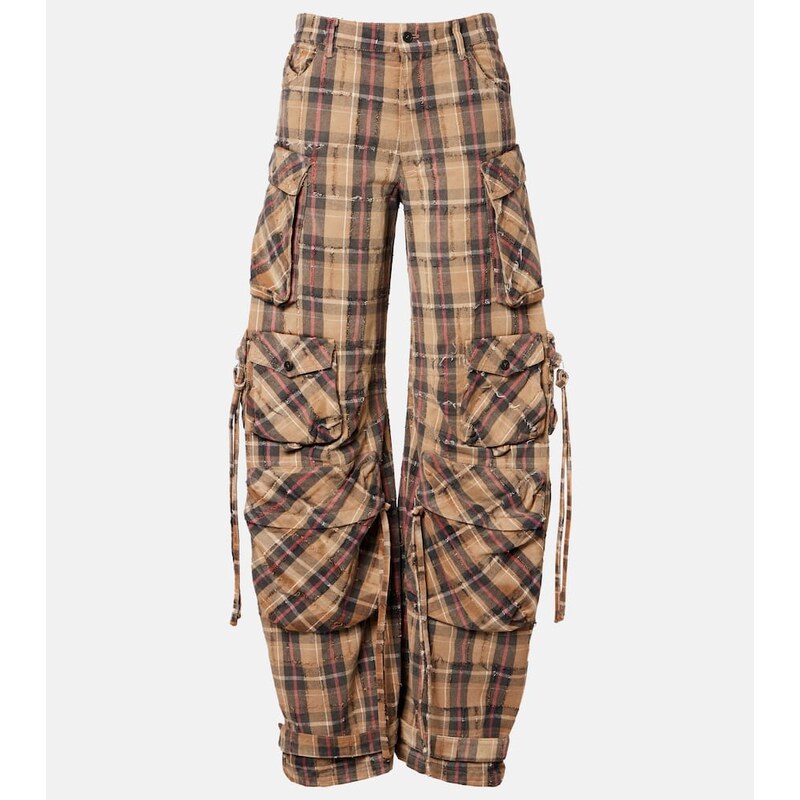 The Attico Checked cotton flannel cargo pants 68272185