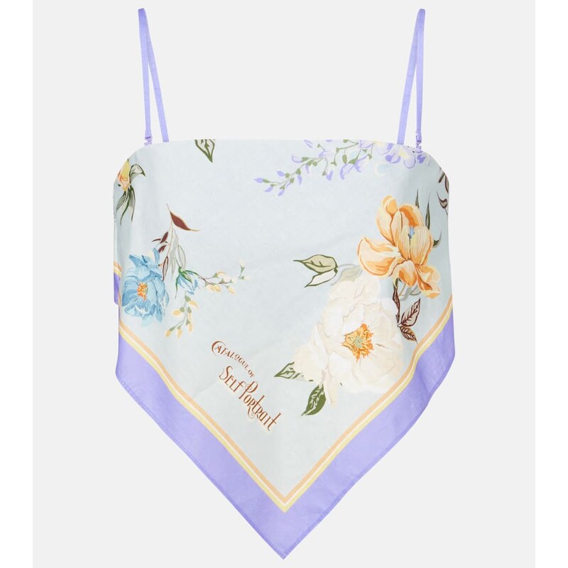 Self-Portrait Floral linen and cotton crop top 68311645