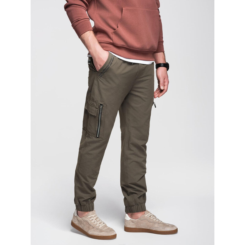 Ombre Mens jogger pants with cargo pockets and print - dark olive 64782804