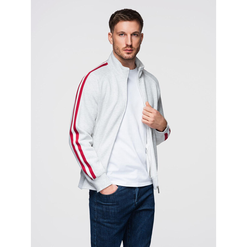 Ombre Mens sweatshirt with high collar and stripes - grey melange 64792690