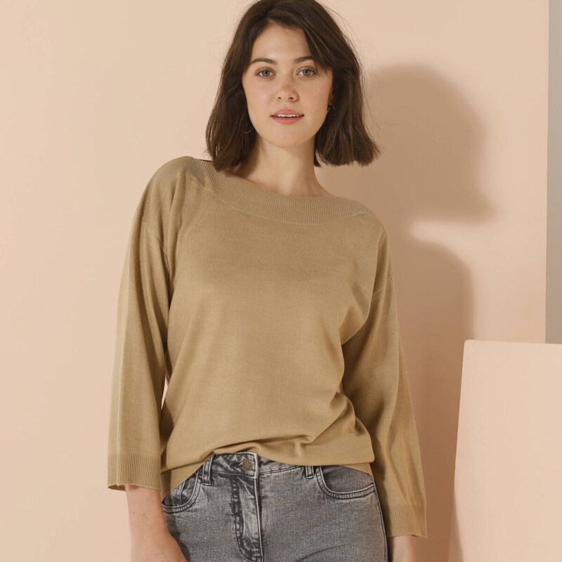 Pulóver s lodičkovým výstrihom a 7/8 rukávmi béžová 052 Blancheporte 61843547