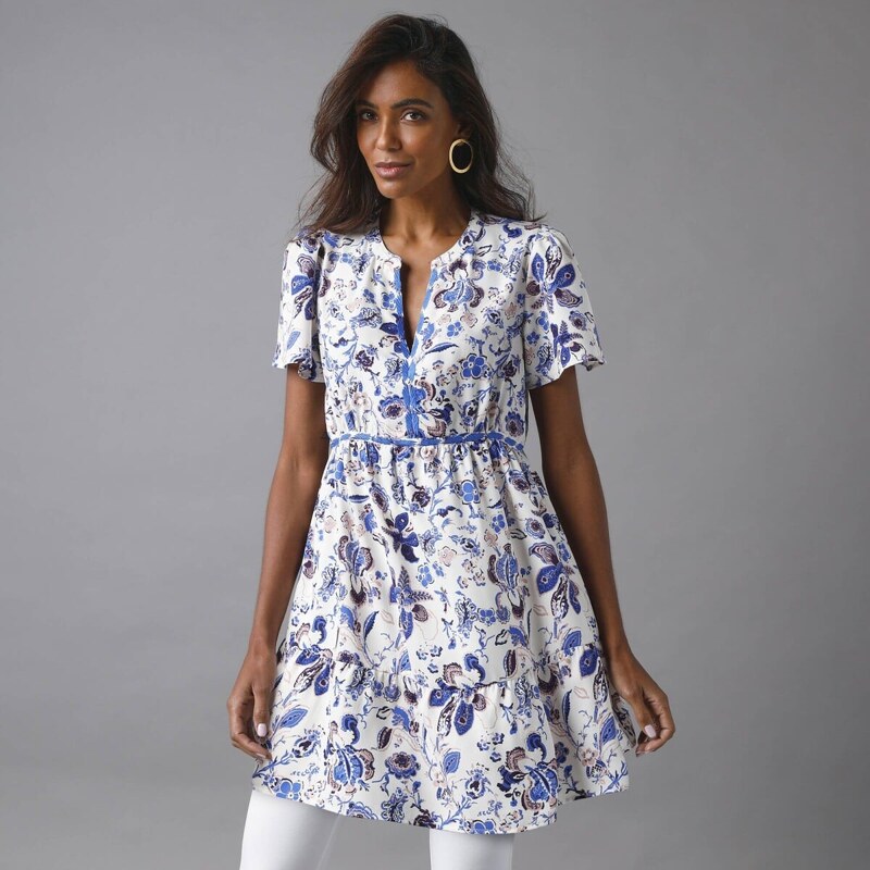 Tunika s výšivkou a potlačou biela/modrá 054 Blancheporte 61971395