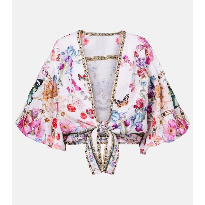 Camilla Floral linen crop top 67983207