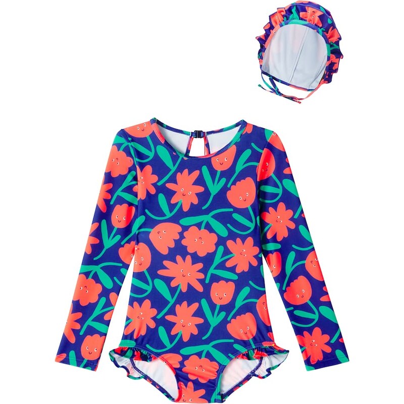 Jellymallow Floral ruffled swimsuit and cap set 67952963