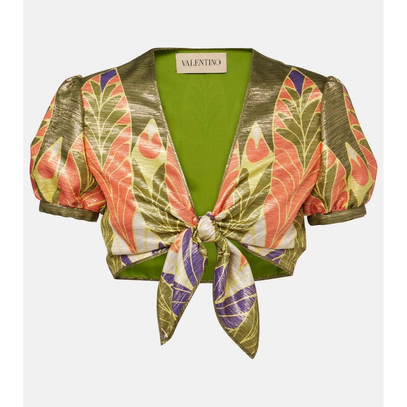 Valentino Printed silk-blend crop top 68136200