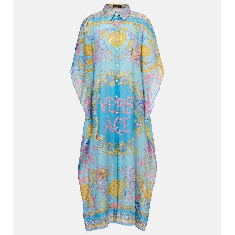 Versace Underwater Barocco cotton and silk beach cover-up 67942641