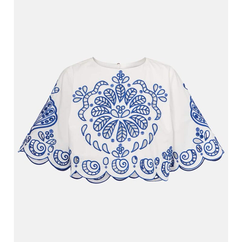 Farm Rio Embroidered cotton crop top 68013960