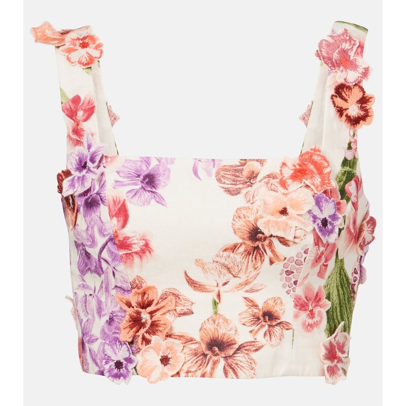 Agua by Agua Bendita Amanda floral-appliquÃ linen crop top 68226182