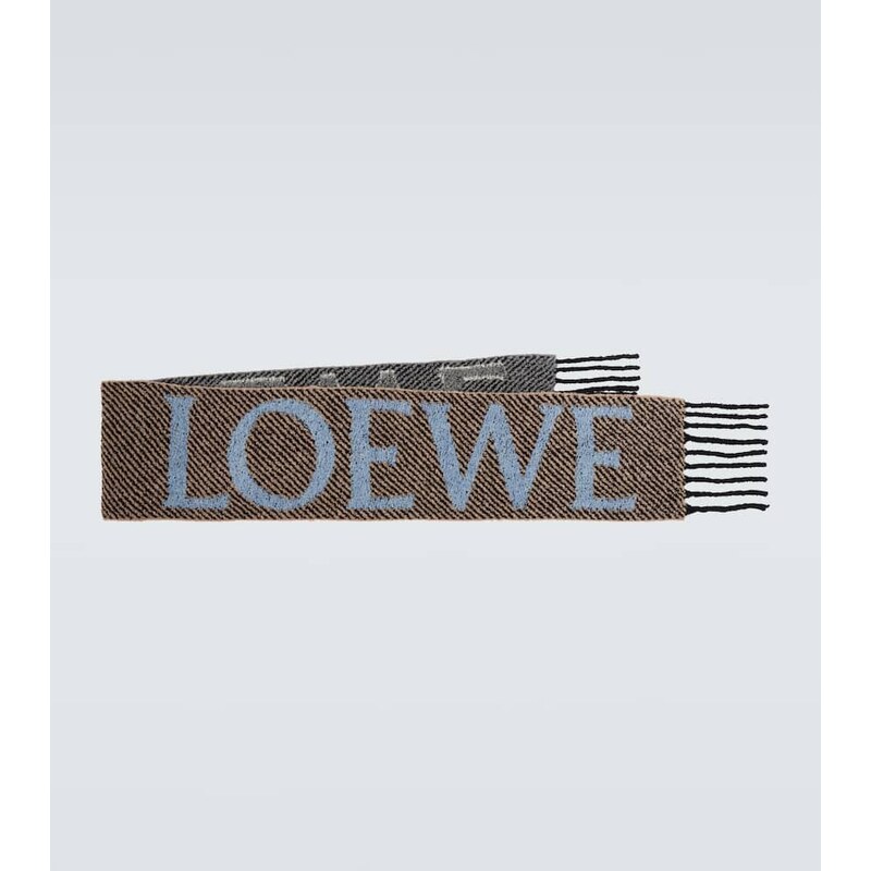 Loewe Fringed logo alpaca and wool-blend scarf 68546912