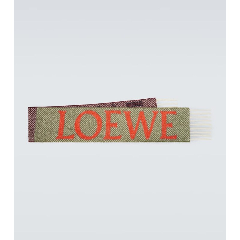 Loewe Fringed logo alpaca and wool-blend scarf 68166574