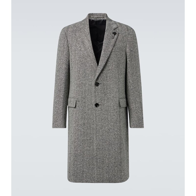 Lardini Herringbone virgin wool tweed overcoat 67993546