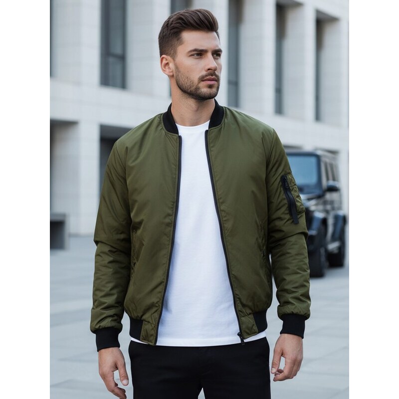 Dstreet Módna pánska prechodná bunda v olivovej farbe 63286821