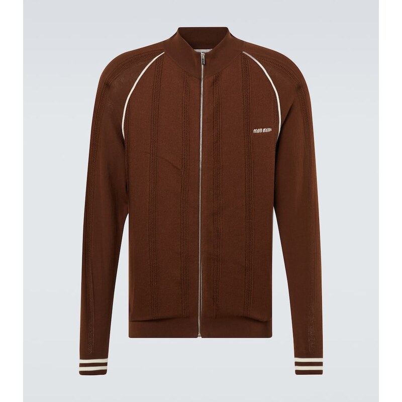 Miu Miu Logo cotton-blend zip-up cardigan 68166503