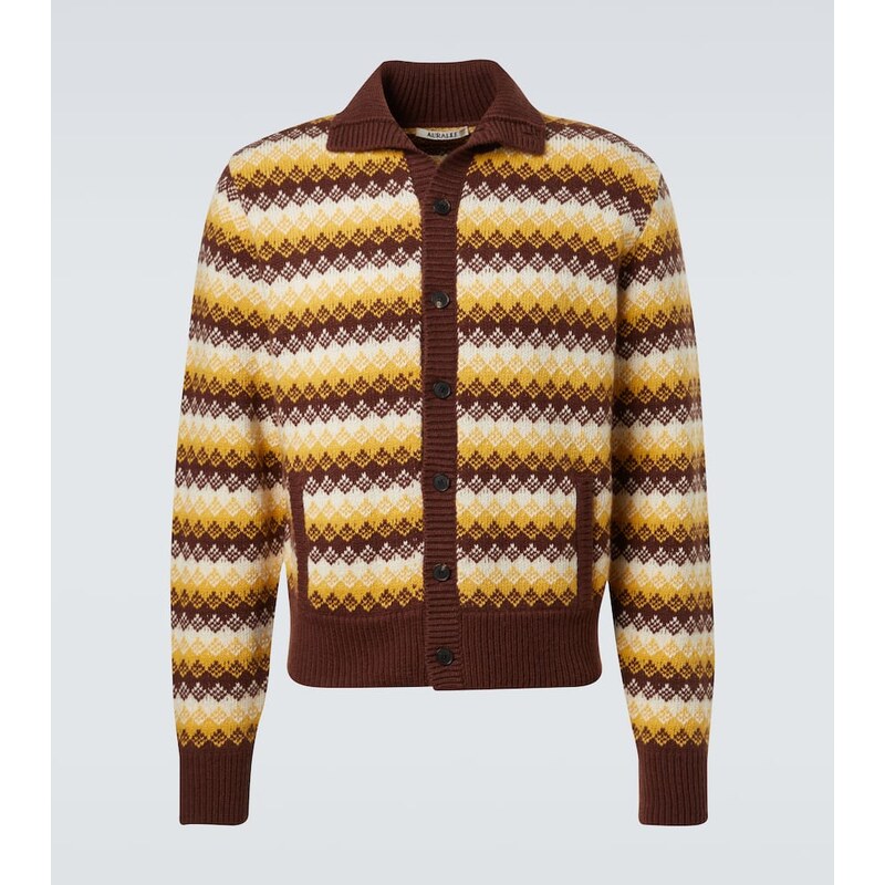 Auralee Cashmere and wool jacquard cardigan 68198165