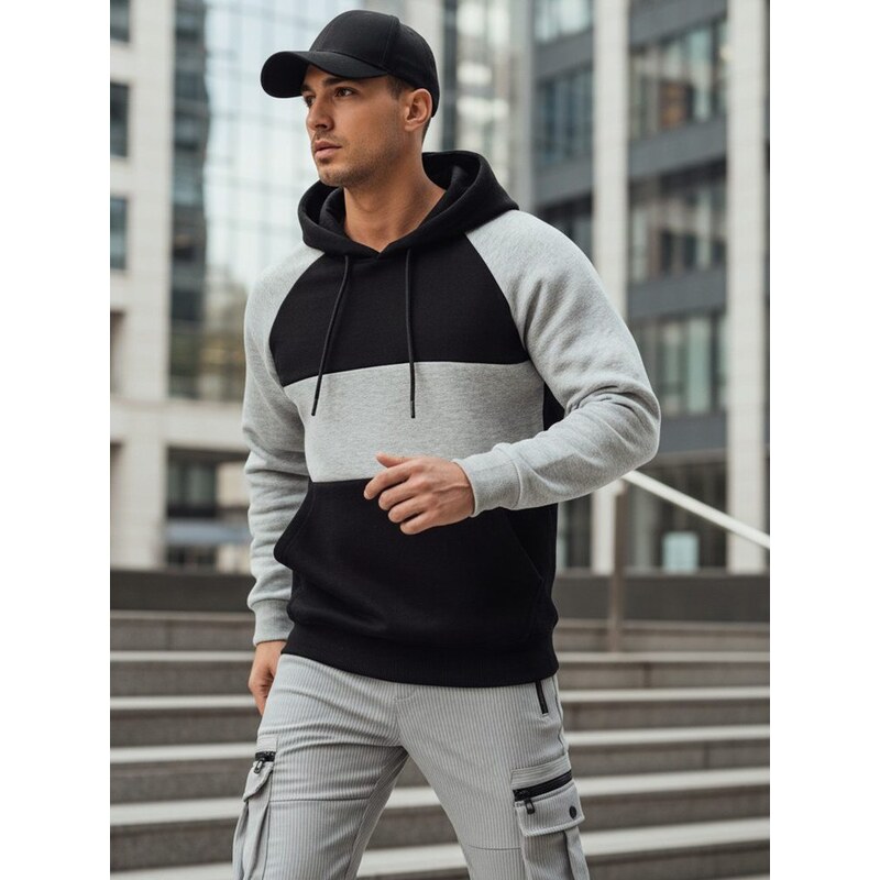 Dstreet Pánska šedo-čierna mikina s kapucňou 62468403