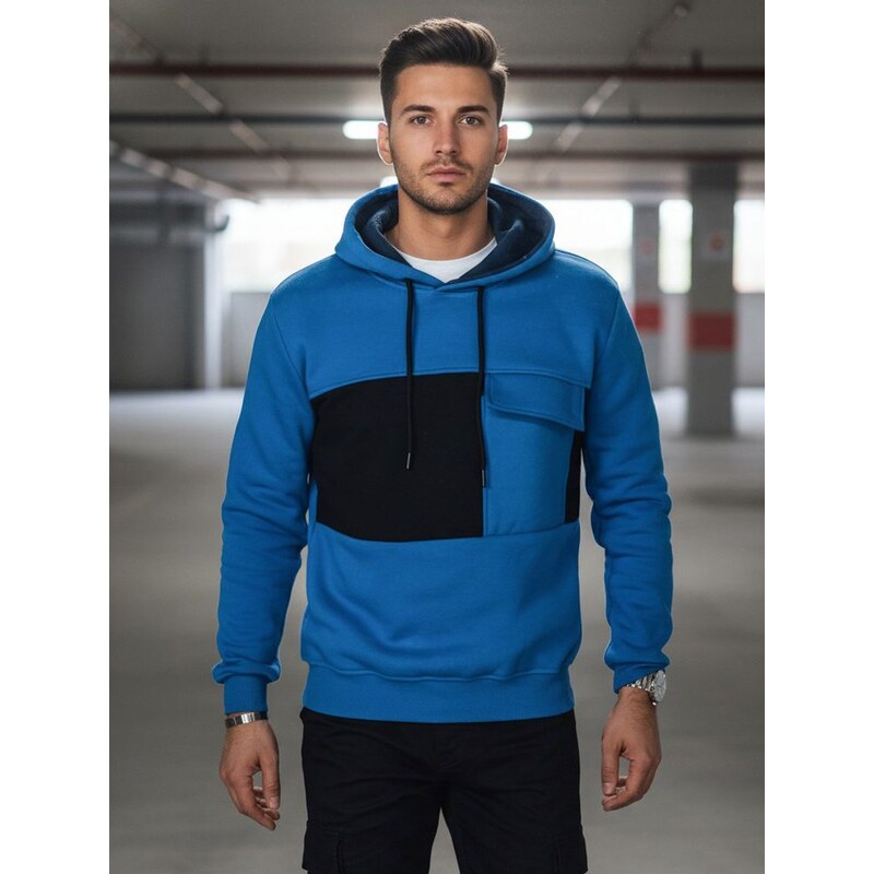 Dstreet Zaujímavá modrá mikina s vreckom a s kapucňou 62700588