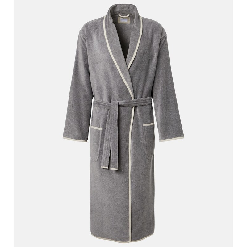 Brunello Cucinelli Logo linen-trimmed cotton terry bathrobe 68290710