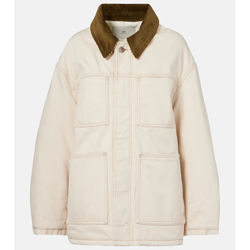 Ami Paris Corduroy-trimmed cotton twill field jacket 68284626