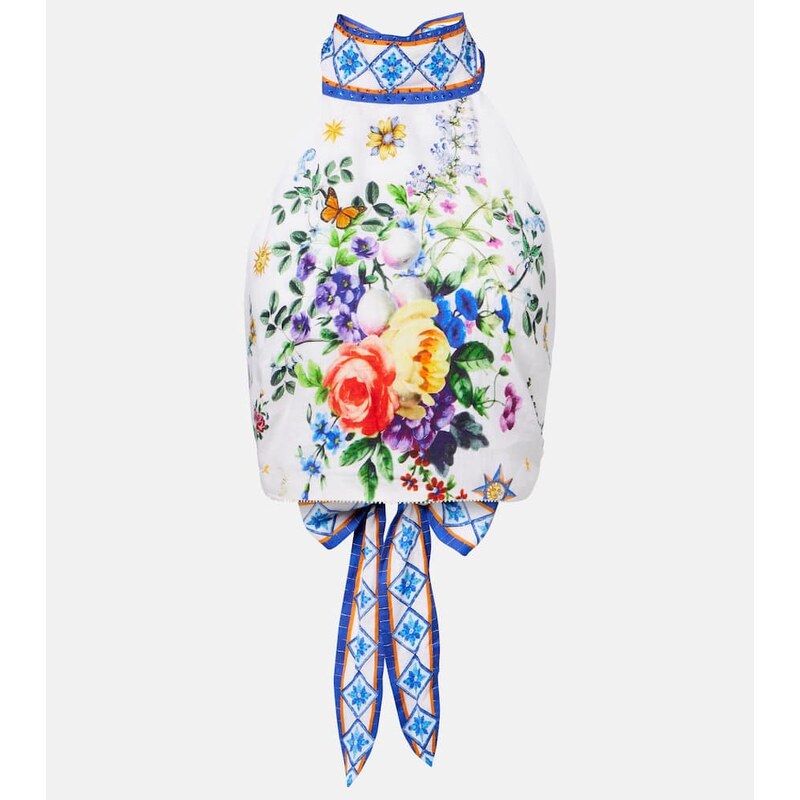 Camilla Embellished halterneck linen top 68283443