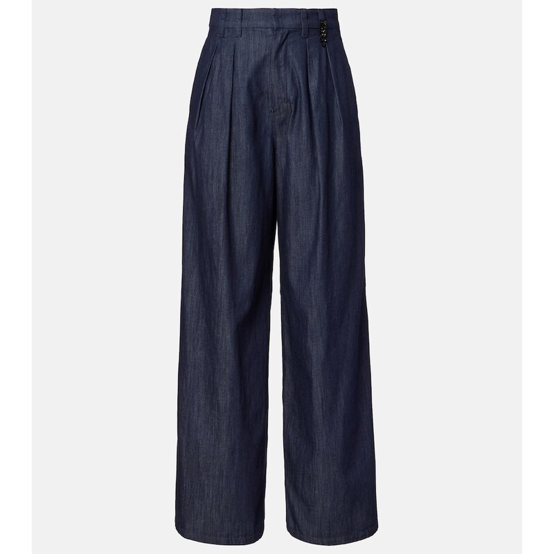 S Max Mara Jerry embellished chambray wide-leg pants 67974357