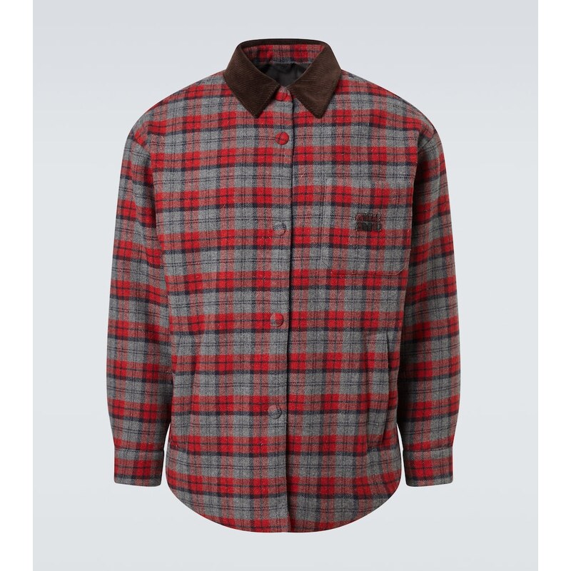 Miu Miu Plaid virgin wool down overshirt 68288381