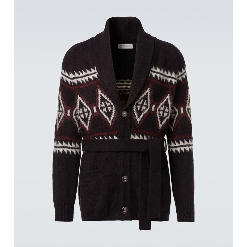 Brunello Cucinelli Jacquard wool, silk, and cashmere cardigan 67995485