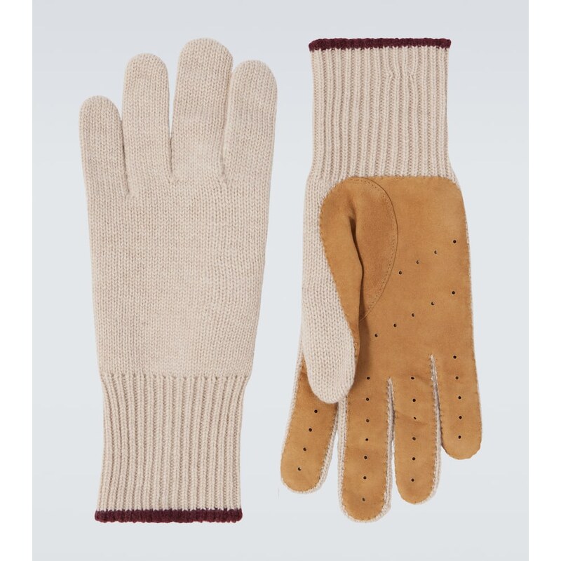 Brunello Cucinelli Leather-trimmed cashmere gloves 68050831