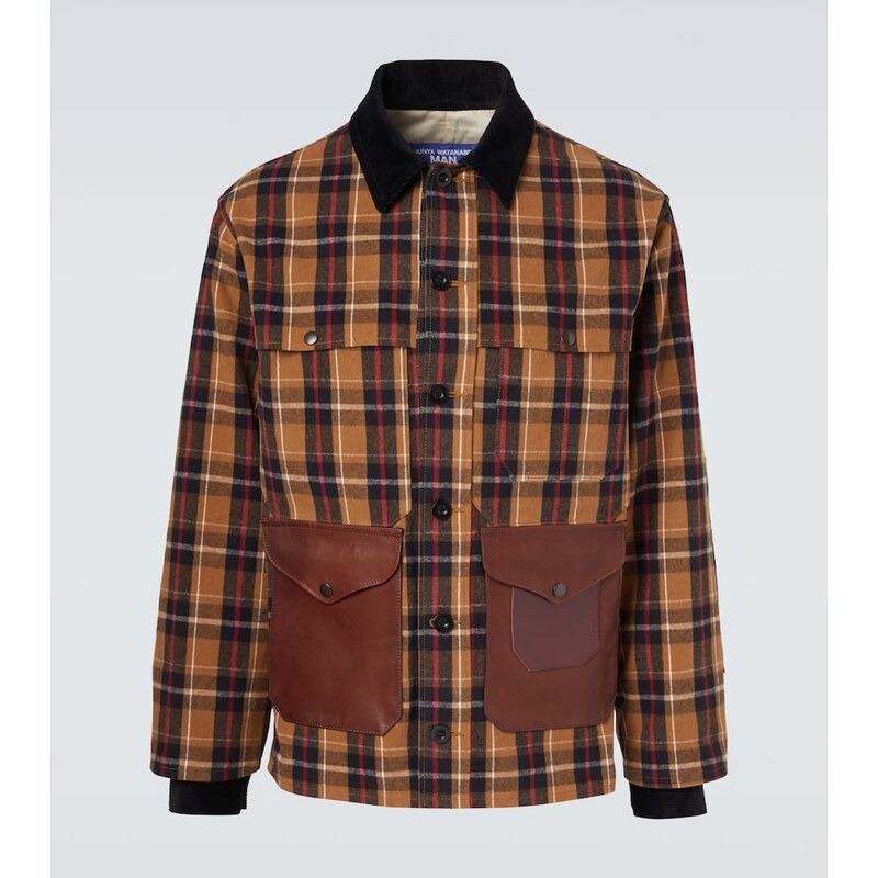 Junya Watanabe Checked leather-trimmed cotton jacket 68292025