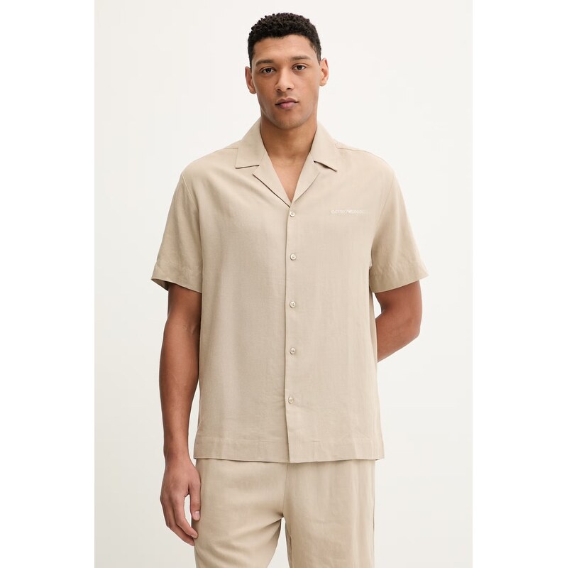 Košeľa s prímesou ľanu Emporio Armani Underwear 67602529