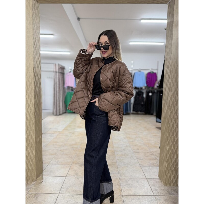E-shop Oversize hnedá bunda s leopardím vzorom