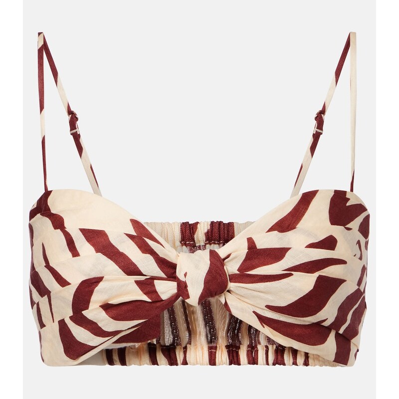 Johanna Ortiz Pleated printed linen bra top 68376875