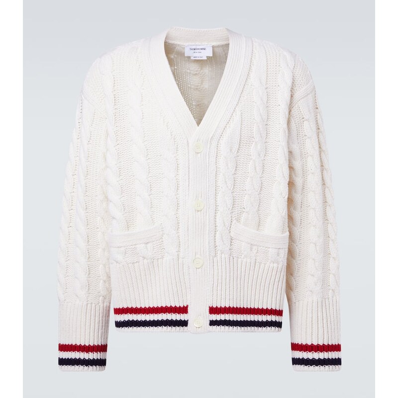 Thom Browne RWB Stripe cable-knit virgin wool cardigan 68293262