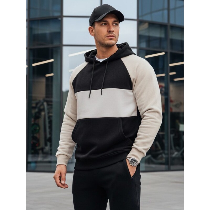 Dstreet Pánska krémovo-čierna mikina s kapucňou 67603806