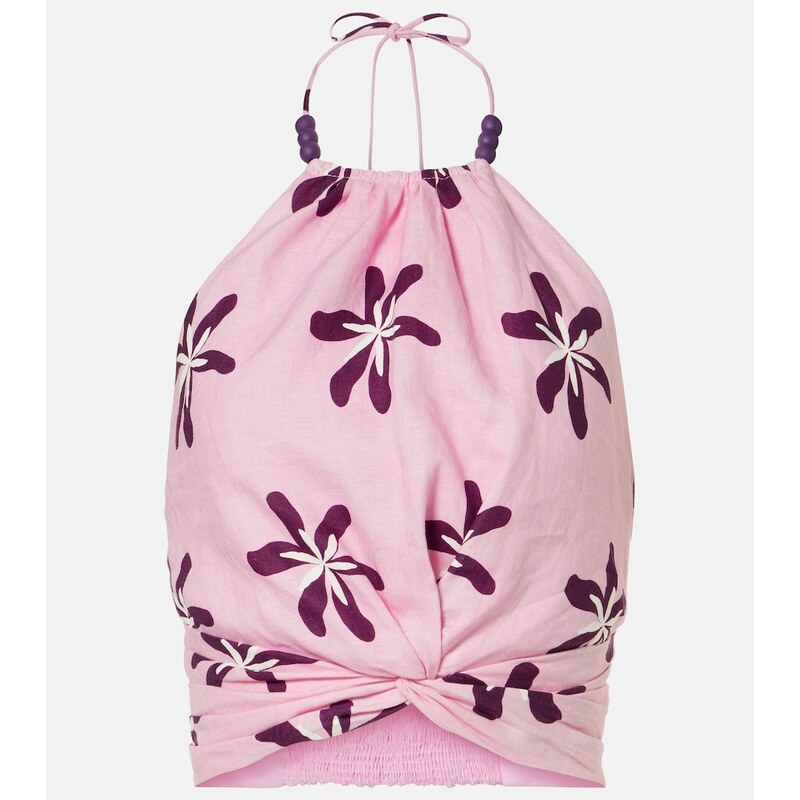 Cala de la Cruz Lodi floral halterneck linen crop top 68489598