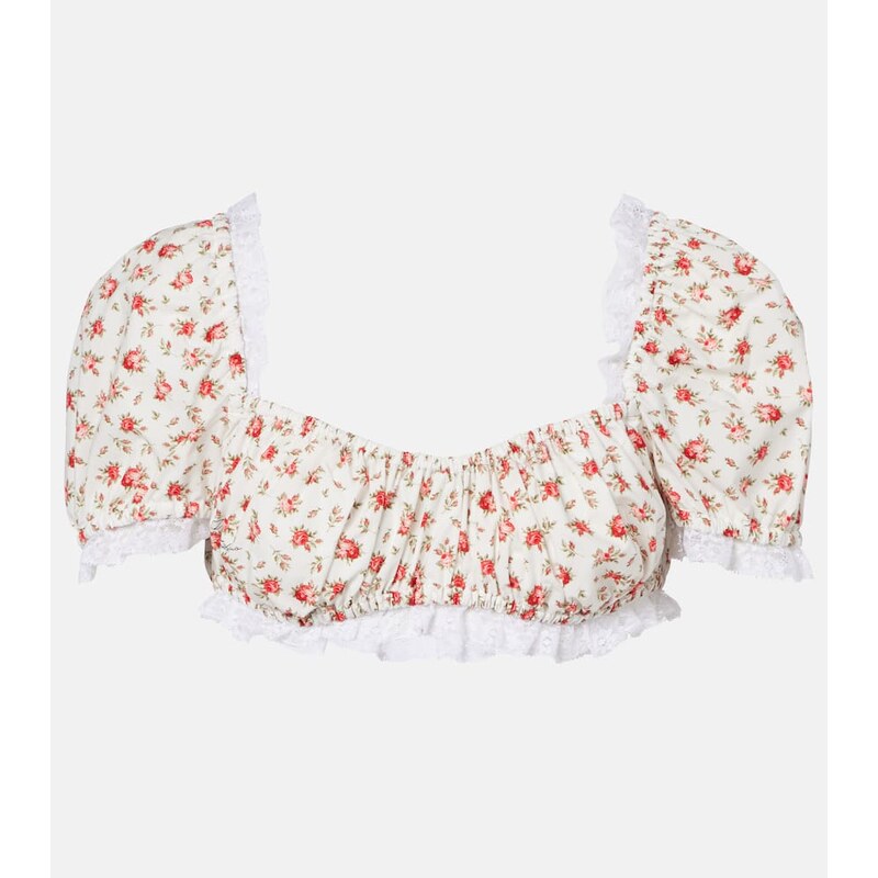 Dolce&Gabbana Floral lace-trimmed cotton poplin crop top 67965797