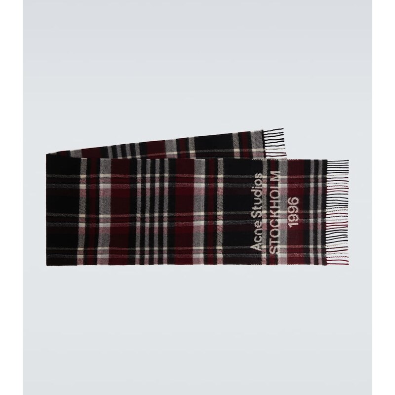 Acne Studios Logo checked fringed wool scarf 68045907